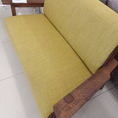 ★ジモティ割あり★ 吉桂 吉桂ウイスキーオークソファ 黄緑 H76×D75×W148 クリーニング済み HJ126