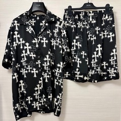 【CHROME HEARTS】クロスパッチ シルク セットアップ シャツ パンツ CHROME HEARTS】クロスパッチ シルク セットアップ シャツ パンツ