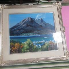 油彩画　仮題「活火山」　額付　F10号　H.Saitoとサインあり