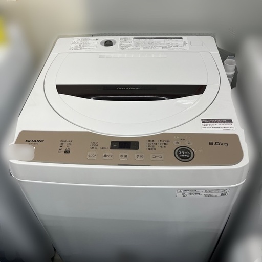 J2608 今年モデル！美品！★6ヶ月保証付★  6kg洗濯機 シャープ SHARP ES-GE6G 2023年製 動作確認、クリーニング済み