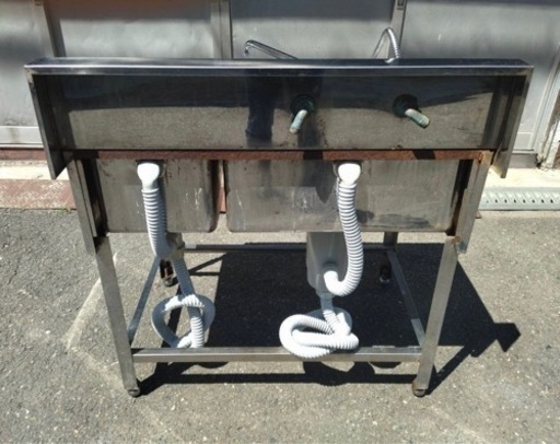 業務用 2槽シンク 二口蛇口付き 幅900×奥650×高さ800(mm) 流し台 二層