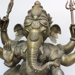 かながわpay可】102)ねずみ？に乗るガネーシャ 高さ約89cm 象 ぞう 像 置物