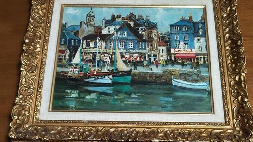 嶋津 俊則氏作 ノルマンディーの港 油絵