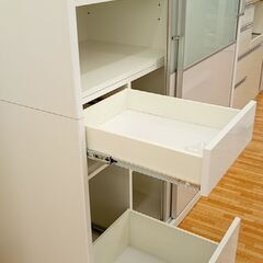 ☆ジモティ割あり☆ 松田家具 スライド扉レンジボード ホワイト H210 