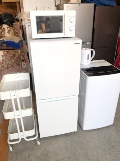 新生活 応援5点セット 冷蔵庫、洗濯機、レンジ、ケトル、キッチンワゴン