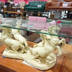 イタリア製｜躍動馬彫刻台座｜ガラステーブル イタリア製｜躍動馬彫刻台座｜ガラステーブル