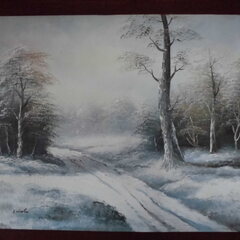 油彩画 油絵　風景画　N.NIcolas　雪景色　F12号　引き...