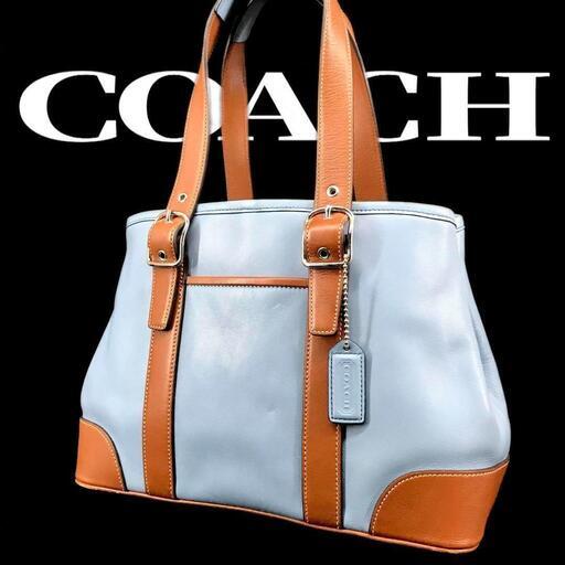 COACH コーチ 肩掛けショルダーバッグ レア ブルー×ブラウン バイカラー