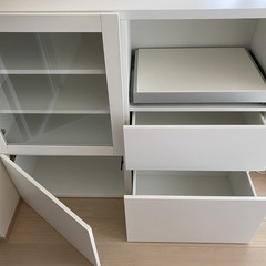 IKEA BESTÅ/ベストー キャビネット棚・食器棚-wafu リネン銀鼠のワンピース