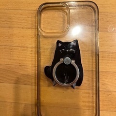 iPhone13mini カバー　黒猫リング付　ソフトカバー