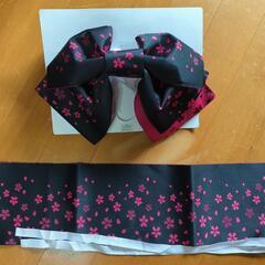 作り帯　着物　身長150cm位以上　黒にピンク桜刺繍