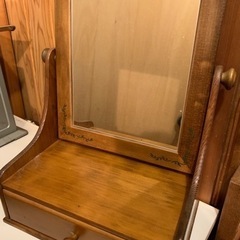 木製 棚付き ミラー 化粧鏡 鏡 カントリー調