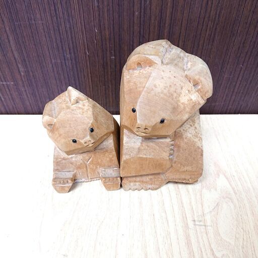 大和彫 木彫り熊 カット彫り ペア 民芸品 土産 木工