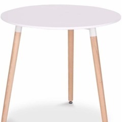 美品・イームズ　ダイニングテーブル・円形・白×天然木・幅８０