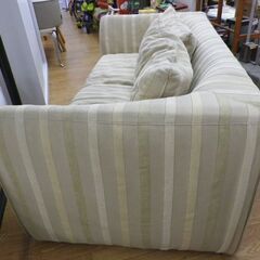 訳あり現状特価品！HUKLA/フクラ 2人掛けソファ 幅163㎝ ベージュ系ストライプ柄 布製　西岡店 