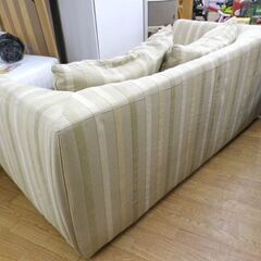 訳あり現状特価品！HUKLA/フクラ 2人掛けソファ 幅163㎝ ベージュ系ストライプ柄 布製　西岡店 