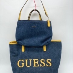 中古■デニムトートバッグ■GUESS■ポーチ付き