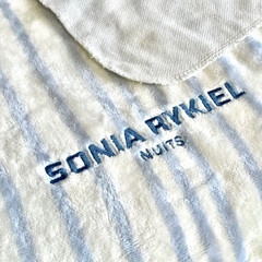 [Sonia Rykiel] 水色ストライプの敷毛布 シングル 日本製