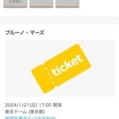 ブルーノマーズコンサート1月21日最終日　VIPs席1枚 ブルーノマーズコンサート1月21日最終日 VIPs席1枚