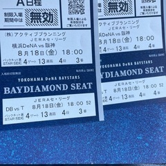 8月18日　横浜DeNA vs 阪神　野球　チケット　２枚