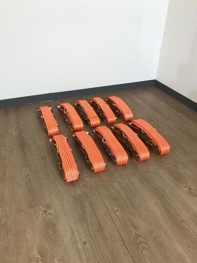 中古美品 ラッシングベルト RATCHET STRAPS AV-LASHING フック ガッチャ ラチェット 幅 5cm 長さ 約5m トラック 荷締め 10本 博多区金隈 ③