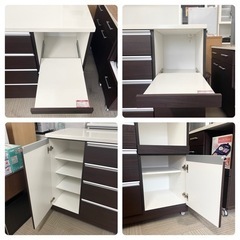 【美品‼️】定価125,000円♪ ニトリ 160cm幅キッチンカウンター 食器棚 レンジボード 収納家具 木目調ダークブラウン♪