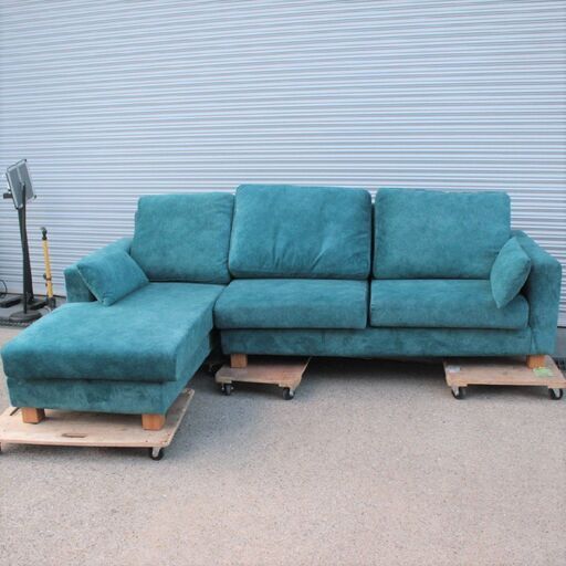 T290) 【送料別】FLANNEL SOFA フランネルソファ W260cm 右カウチ カウチソファ ファブリック ブルー L字 3P 3人 家具 SOFA