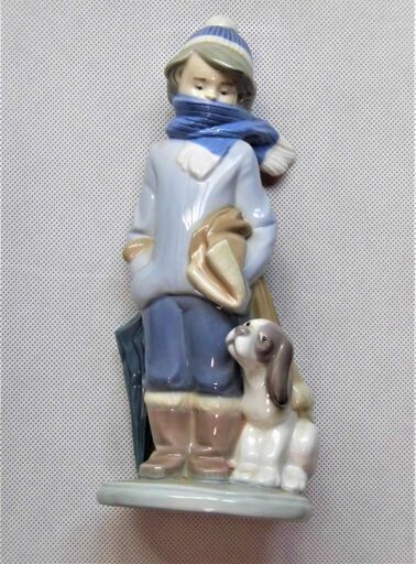 バルセロナ記念（３）LLADRO製　陶置物「寒い日  少年と犬」１９８０年代ビンテージ置物