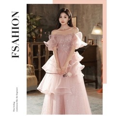 ピンク　ロング　ドレス