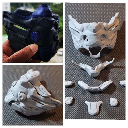 3D printed cyborg cyberpunk mask V1. 3D プリントされたサイボーグ サイバーパンク マスク V1。