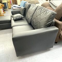 3人掛けソファ幅185cm オットマン付き 合皮 ブラック 黒 3Pソファー