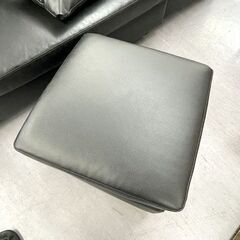 3人掛けソファ幅185cm オットマン付き 合皮 ブラック 黒 3Pソファー