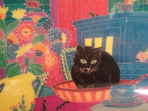 ジュディス ガイガー 黒猫シルクプリント 原画１点物《美術品》