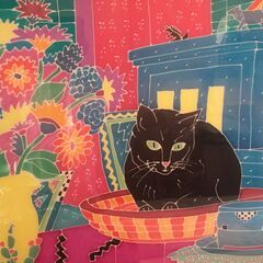 ジュディス ガイガー 黒猫シルクプリント 原画１点物《美術品》