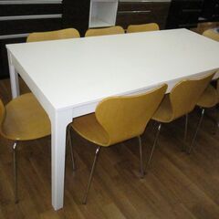 R076 IKEA 伸長式テーブル＆8脚椅子セット、幅120cm...