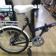 美品！20インチ 折りたたみ自転車 ネイビー系 カゴ・荷台・ライト付き