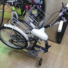 美品！20インチ 折りたたみ自転車 ネイビー系 カゴ・荷台・ライト付き