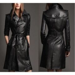 羊革トレンチロングコートボタンなし Sheep Leather Trench Coat