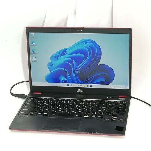 送料無料 日本製 レッド ノートパソコン 軽量 薄型 13.3型 富士通 U937/R 中古良品 第7世代 i5 8GB 高速SSD 無線 Webカメラ Windows11 Office