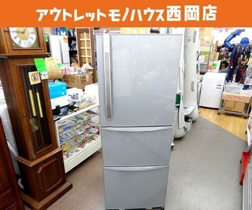 特価品！西岡店 冷蔵庫 339L 2011年製 3ドア 東芝 GR-34ZW 右開き 自動製氷付き 真ん中野菜室 ノンフロン シルバー TOSHIBA スリム 大型 300Lクラス