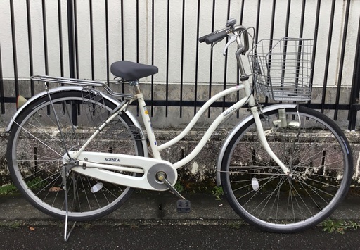 ＜整備済＞シティサイクル・27インチ自転車・変速なし・ホワイト LEDライト 鍵付き・サドルは新品！お掃除済みです♪