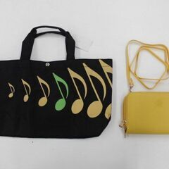 音符柄のトートバッグと黄色の財布のセット