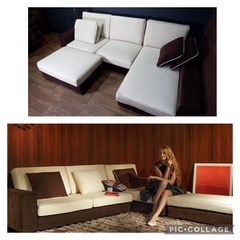 ☑️ラクm売約済　アルモニア15万L字ビッグカウチコーナーソファー＋オットマンセット