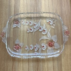 西ドイツ製　ガラス　食器　トレイ　ガラストレイ　花柄　