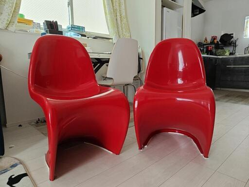 パントンチェア２脚 レッド 赤 メタリック S字型 デザイナーズ家具