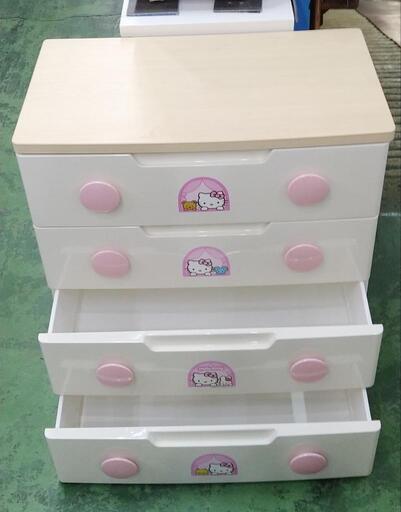 木製天板4段プラチェスト　キティちゃん　72×38×80