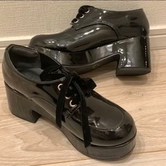 【2足】厚底靴 黒 レザー 23cm