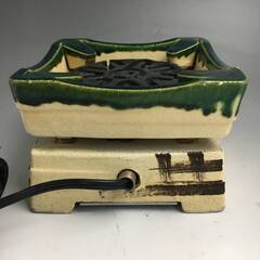 🔷🔶🔷FI22/87　野々田商店 電熱器 通電確認済み 茶道具 卓上江戸火鉢 織部 卓上電熱器 卓上ミニコンロ 電気コンロ 昭和レトロ 電熱ヒーター🔷🔶🔷