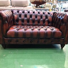 【愛品館八千代店】チェスターフィールドタイプ　2人掛　本革ソファ