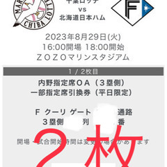 【ネット決済】8/29(火) ロッテvs日本ハム　内野ＯＡ３塁側...